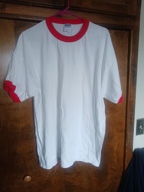 Gildan White Short Sleeve Ringer Tee with Red Trim